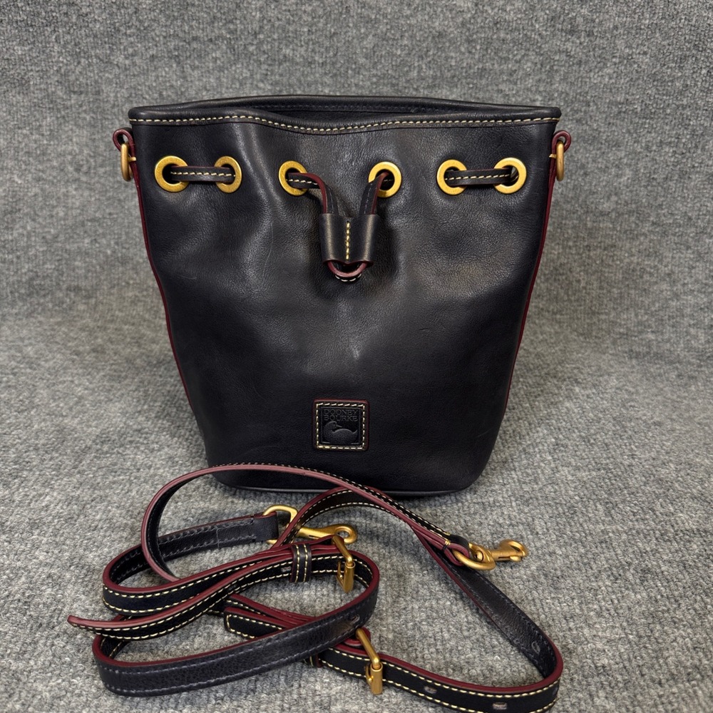 Dooney & Bourke Florentine Leather Small Drawstring Crossbody Navy Purse Bag